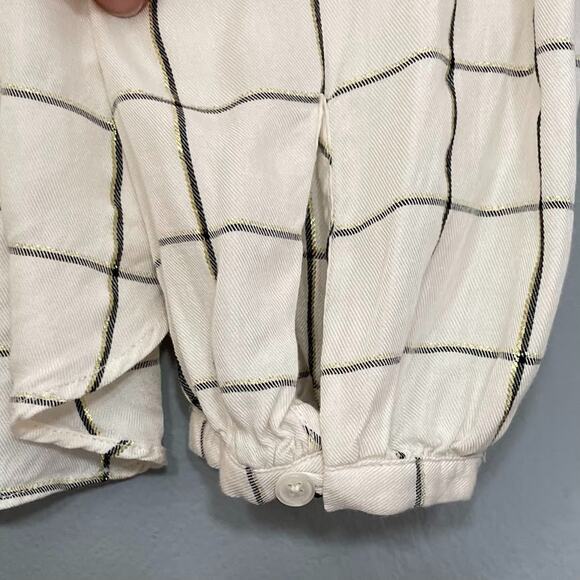 Michael Kors Shirt Size XL Ivory Windowpane Plaid White Metallic Gold Popover - Picture 5 of 10